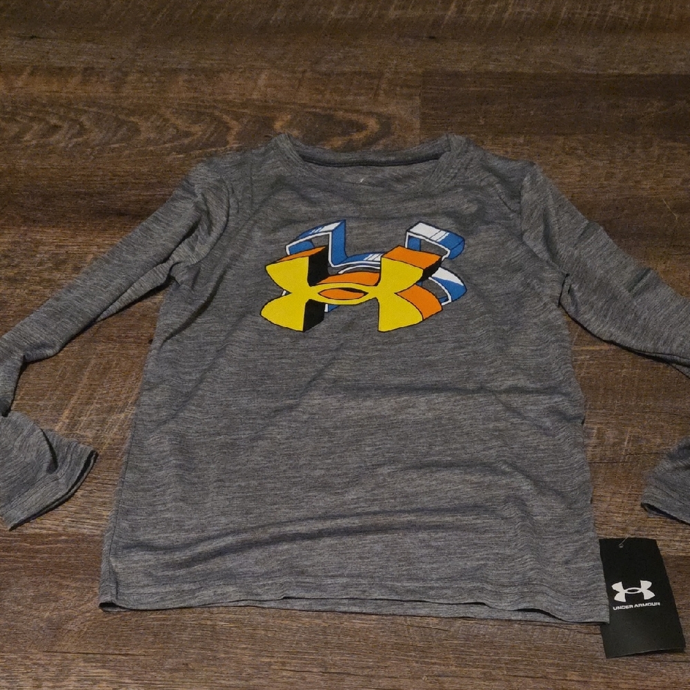 Under Armour Gray Long Sleeve Tee with Yellow & Blue Logo